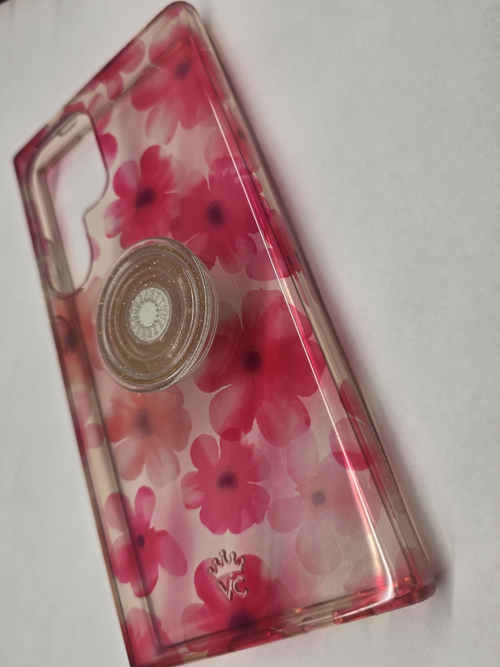 S24 Ultra Velvet Caviar Cherry Blossom Case With Clear Glitter Popsocket.